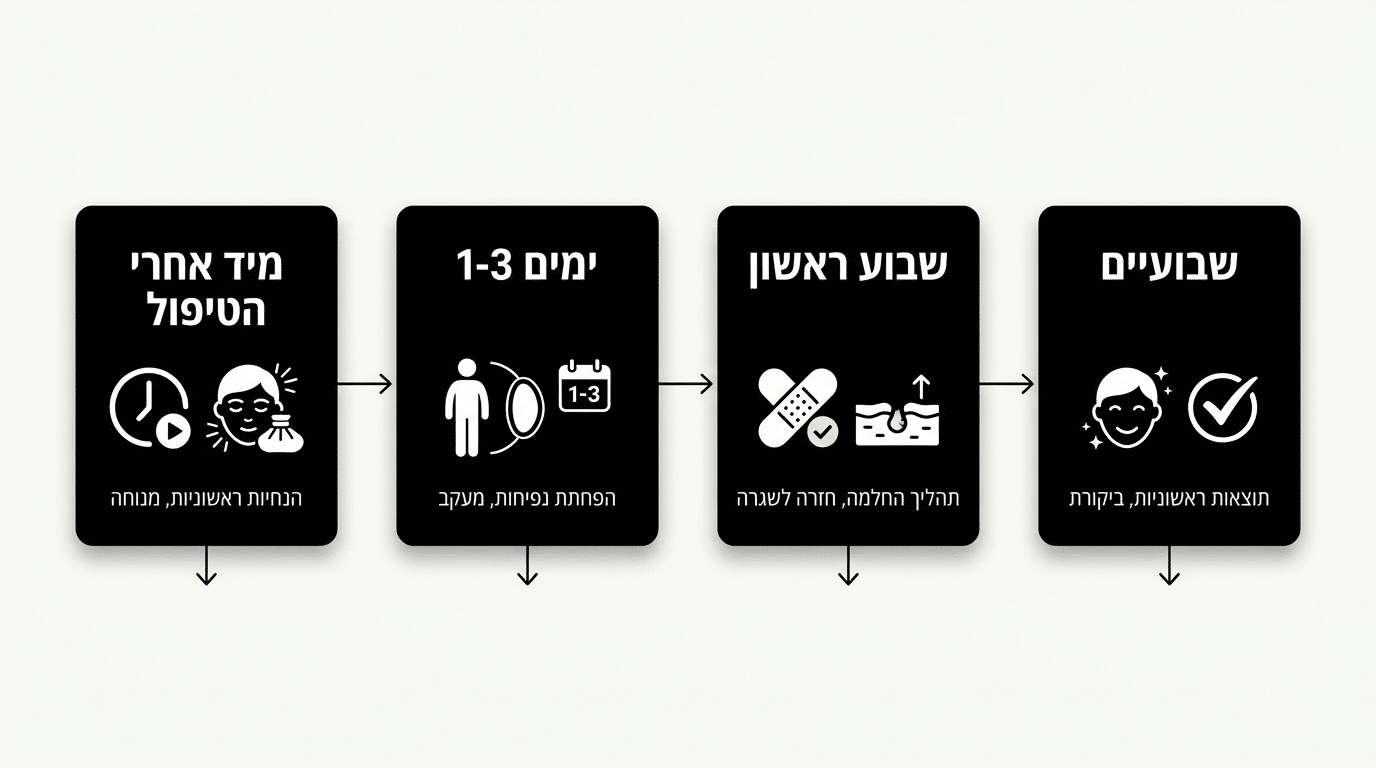 ציר הזמן לתוצאות לאחר הזרקת פילר לעצמות לחיים