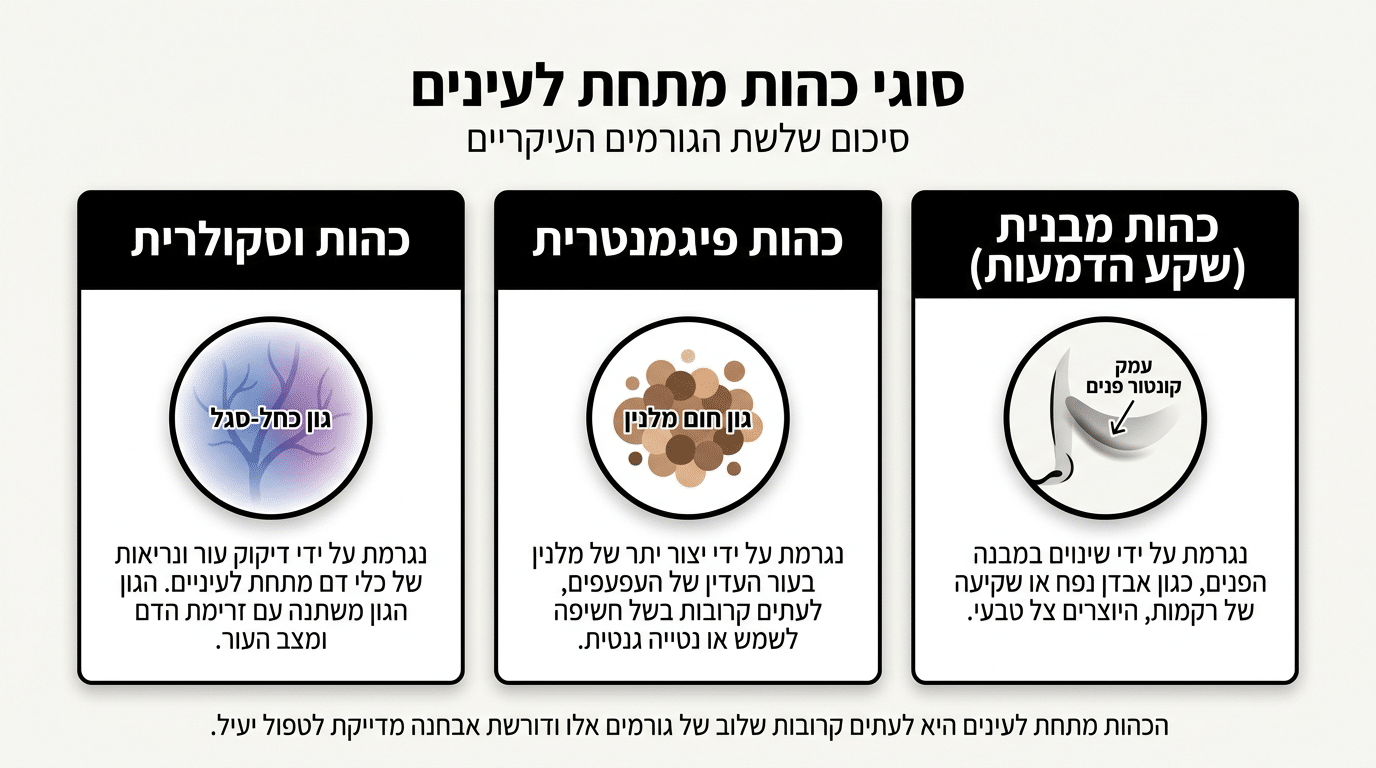 כיצד להתאים פתרון טיפוח לפי סוג הכהות מתחת לעיניים