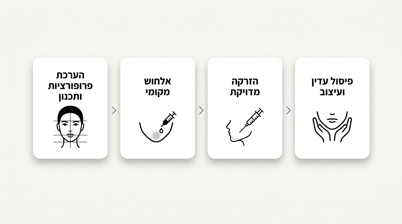 שלבי טיפול עיצוב סנטר בחומצה היאלורונית בקליניקת D-Shiny