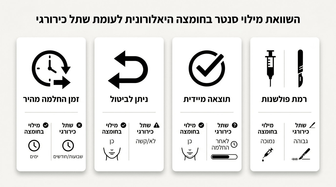 השוואת יתרונות בין מילוי סנטר בחומצה היאלורונית לבין ניתוח