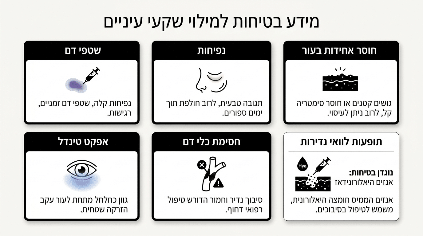 הסבר על סיכונים ותופעות לוואי אפשריות בטיפול מילוי עמק הדמעות ואופן מניעתן